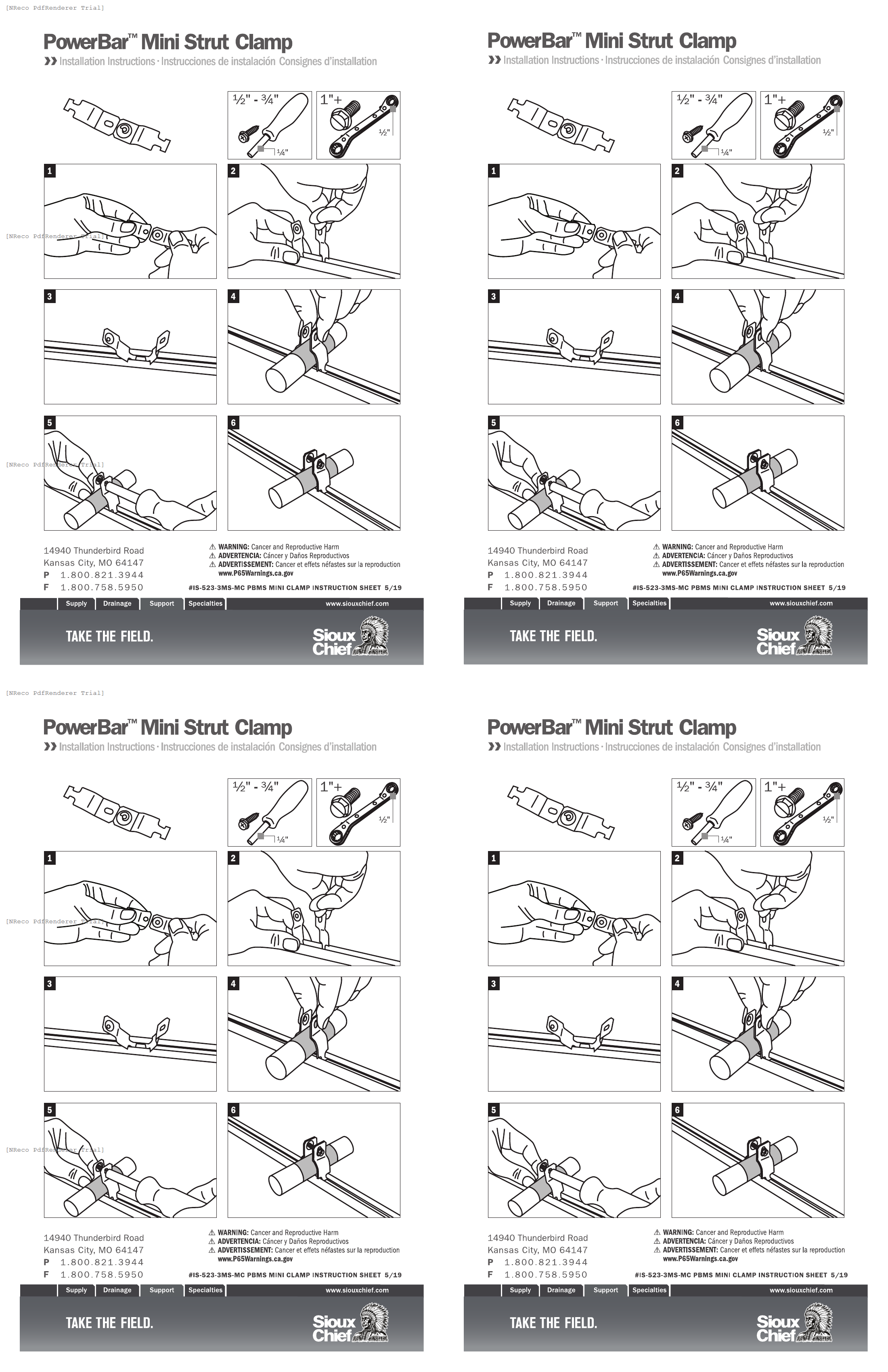 523 SERIES - POWERBAR MINI STRUT CLAMP - INSTRUCTION SHEET.PDF Technical Document